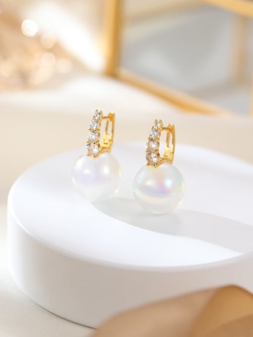 ES2579 [Dazzling Color Gold] 925 Sterling Silver Imitation Pearl Geometric Minimalist Huggie Earring